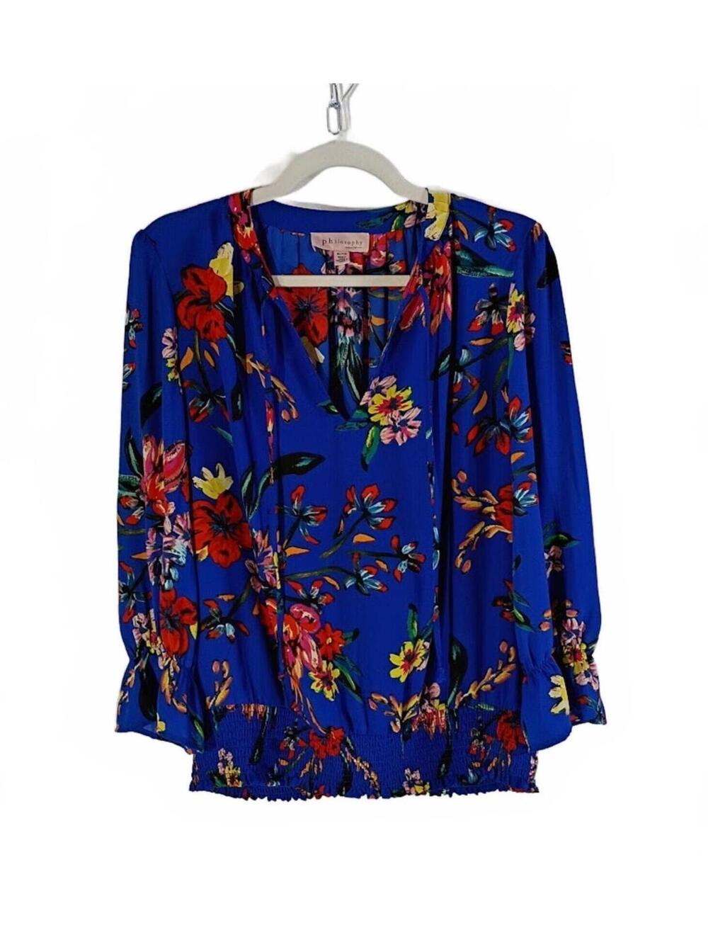 Philosophy Republic Clothing Blue Floral Long Sleeve Blouse Size XL